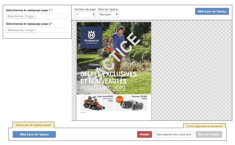 Personnalisation d'une brochure à partir d'un template